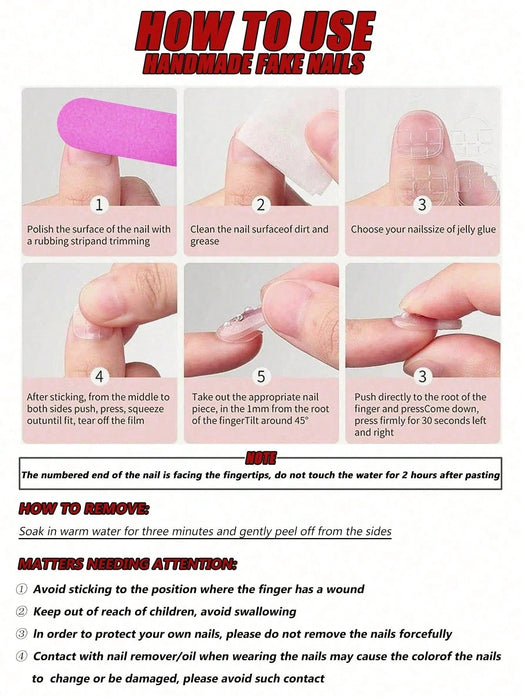 24 piezas Pegatinas de uñas hechas a mano estilo Y2K de óvalo corto - Quierox - Tienda Online