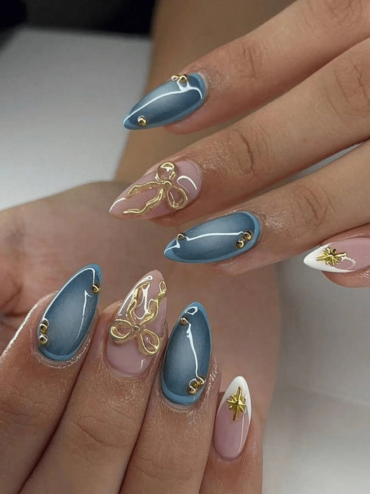 24 piezas Pegatinas de uñas hechas a mano estilo Y2K de óvalo corto - Quierox - Tienda Online