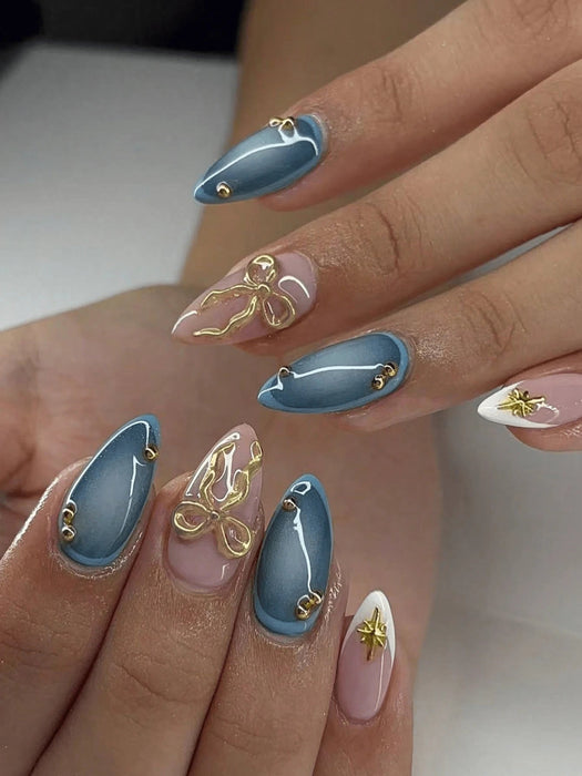 24 piezas Pegatinas de uñas hechas a mano estilo Y2K de óvalo corto - Quierox - Tienda Online