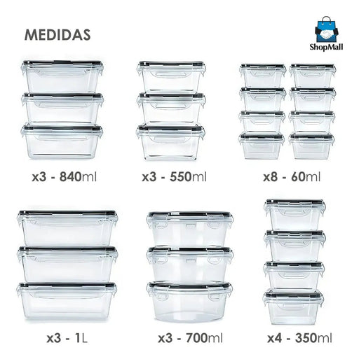 24 Recipientes transparentes Herméticos Plástico Almacenamiento Cocina - Quierox - Tienda Online