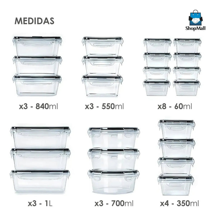 24 Recipientes transparentes Herméticos Plástico Almacenamiento Cocina - Quierox - Tienda Online