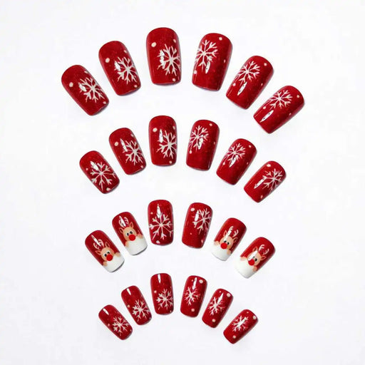 24 Uds. De uñas postizas navideñas con bonito alce diseños de estilo rojo - Quierox - Tienda Online