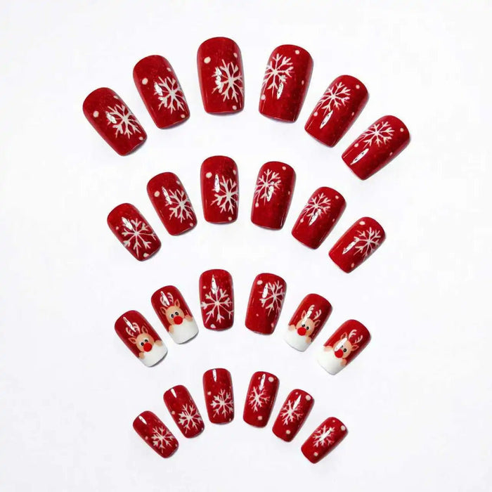 24 Uds. De uñas postizas navideñas con bonito alce diseños de estilo rojo - Quierox - Tienda Online