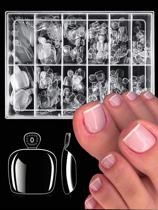 SHEIN 240 puntas de uñas postizas para los pies, 12 tamaños, transparentes
