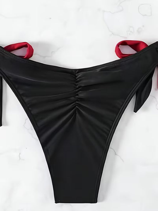Conjunto de bikini sexy sin tirantes con lazo, Tejido de alta elasticidad