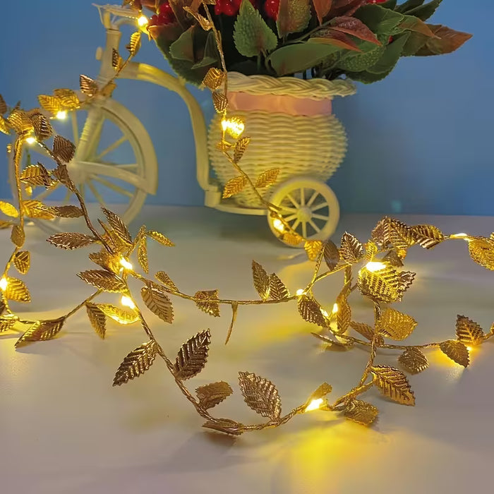 1 unidad de guirnalda de hojas doradas 2M 20Lights