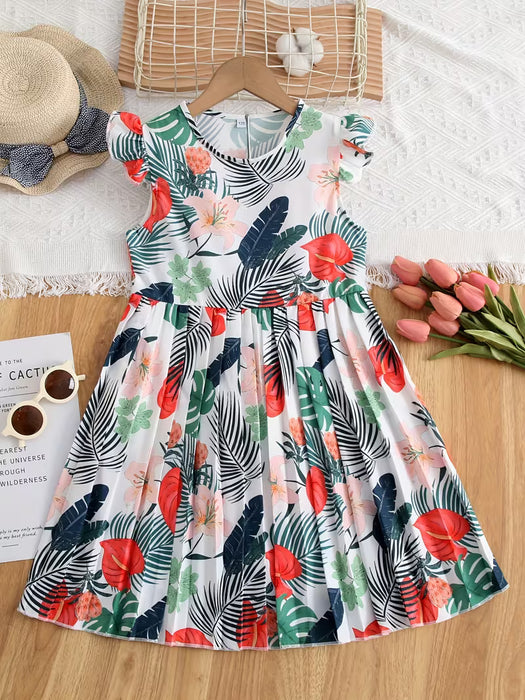 Vestido casual para niñas con dobladillo con volantes sin mangas