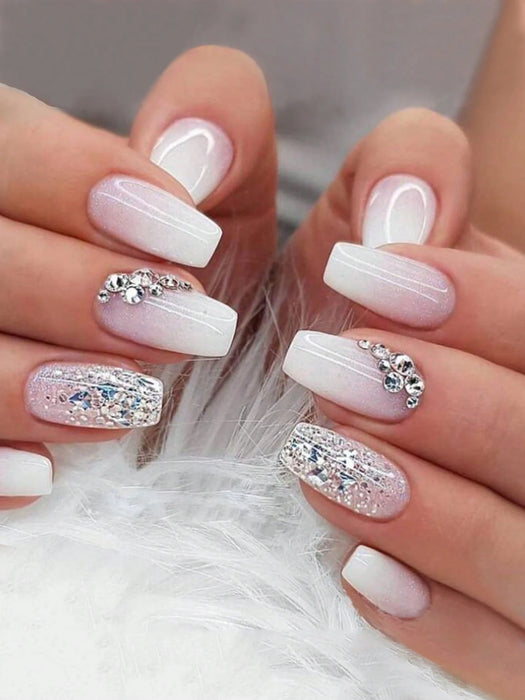 SHEIN 24 pegatinas para uñas con forma de ataúd con purpurina, diamantes de imitación
