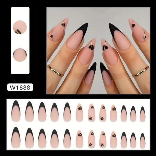 24pcs Corazón Negro Mate de Uñas de Prensa, Moda Francesa Dulce y Fresca Puntas de Uñas - Quierox - Tienda Online