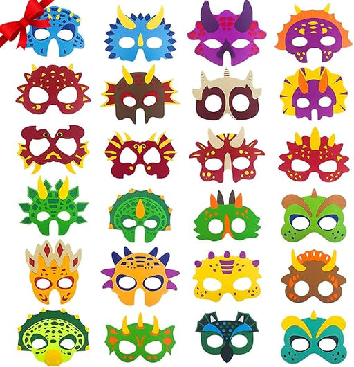 24PCS Máscara de Fiesta de Dinosaurio con Cordón Elástico diseños aleatorios - Quierox - Tienda Online