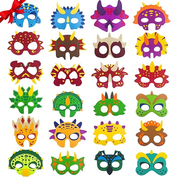 24PCS Máscara de Fiesta de Dinosaurio con Cordón Elástico diseños aleatorios - Quierox - Tienda Online