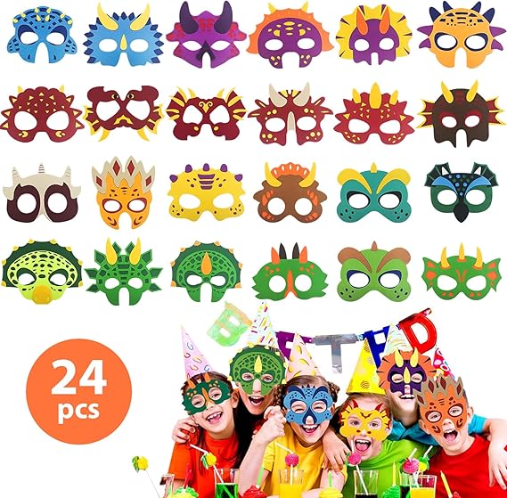 24PCS Máscara de Fiesta de Dinosaurio con Cordón Elástico diseños aleatorios - Quierox - Tienda Online