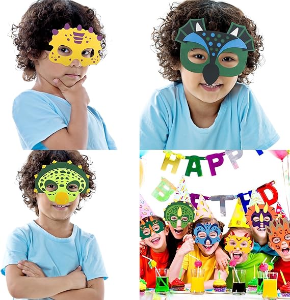 24PCS Máscara de Fiesta de Dinosaurio con Cordón Elástico diseños aleatorios - Quierox - Tienda Online