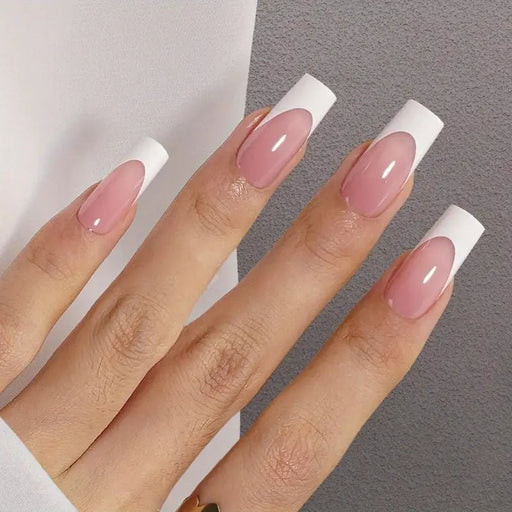 24pcs Uñas Postizas de Gel Franceses, Cuadradas Rosa y Blanca - Quierox - Tienda Online