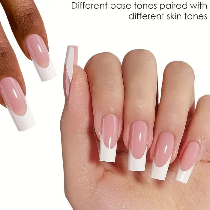 24pcs Uñas Postizas de Gel Franceses, Cuadradas Rosa y Blanca - Quierox - Tienda Online