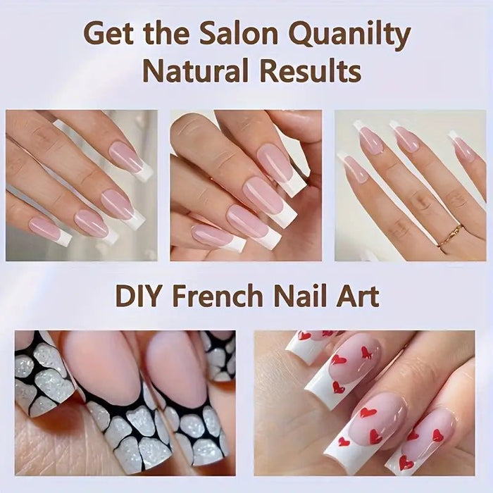 24pcs Uñas Postizas de Gel Franceses, Cuadradas Rosa y Blanca - Quierox - Tienda Online