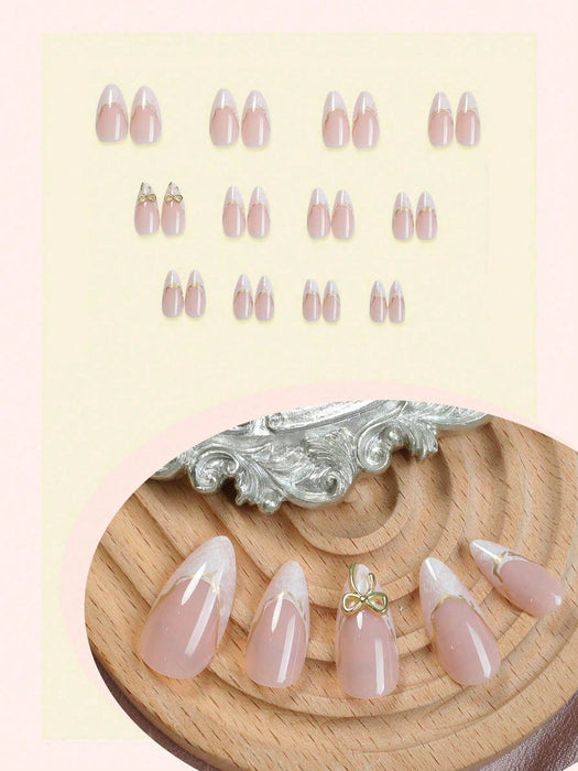 Shein 24 puntas de uñas postizas francesas, forma almendrada mediana, color degradado