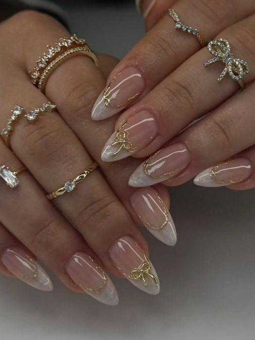 Shein 24 puntas de uñas postizas francesas, forma almendrada mediana, color degradado