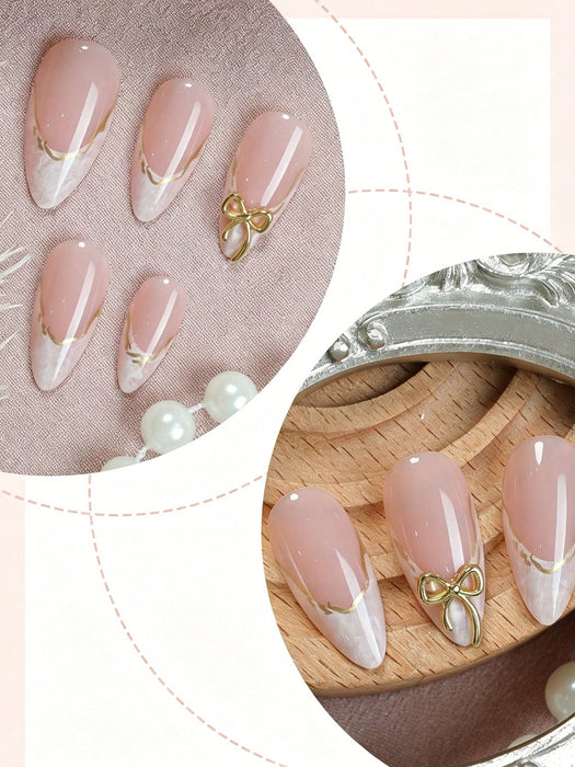 Shein 24 puntas de uñas postizas francesas, forma almendrada mediana, color degradado