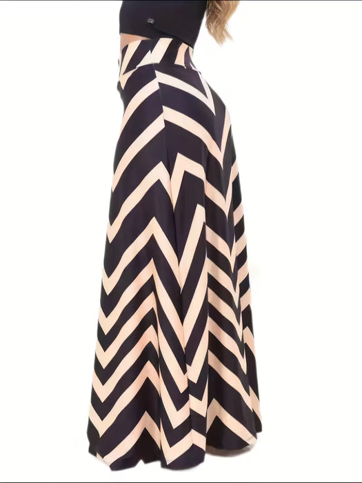 Falda Maxi A-Line de Mujer con Estampado Geométrico y Cintura Alta