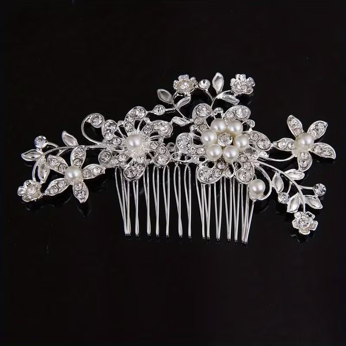 Peineta Plateada De Imitación De Perlas Con Diamantes De Imitación Para Boda