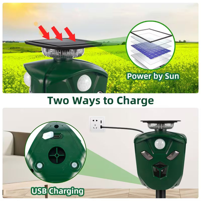Repelente de animales ultrasónico alimentado por energía solar Repelente de gatos para exteriores