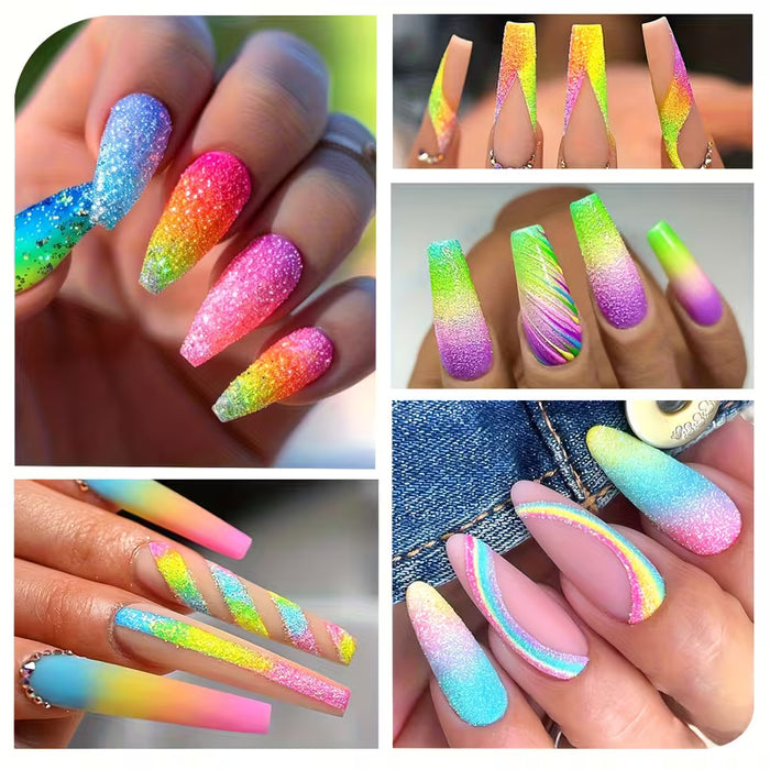 10 Botellas de Polvo de Uñas con Brillo de Azúcar Brillante, Efecto de Capa de Caramelo Iridiscente