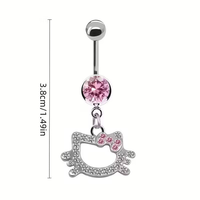 1 Pendiente de ombligo de Hello Kitty para mujer, diseño de mariposa rosa