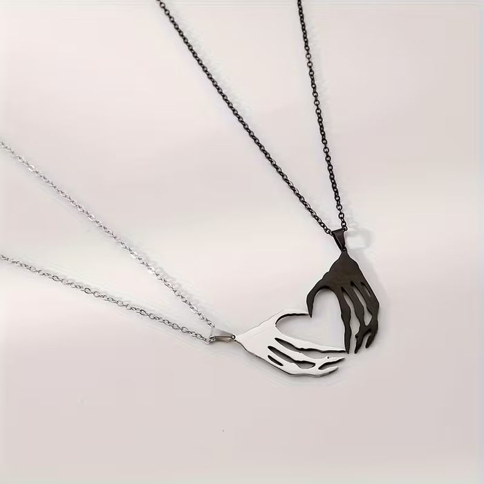 2pcs Collar Versátil Simple, Coincidencia de Pareja, Collar De Amor De Mano De Esqueleto