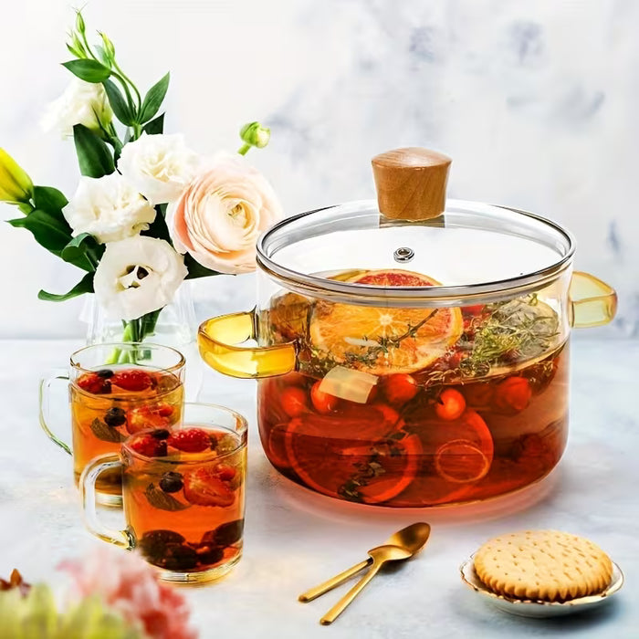 1 olla a baja temperatura de borosilicato resistente al calor con cubierta y doble asa