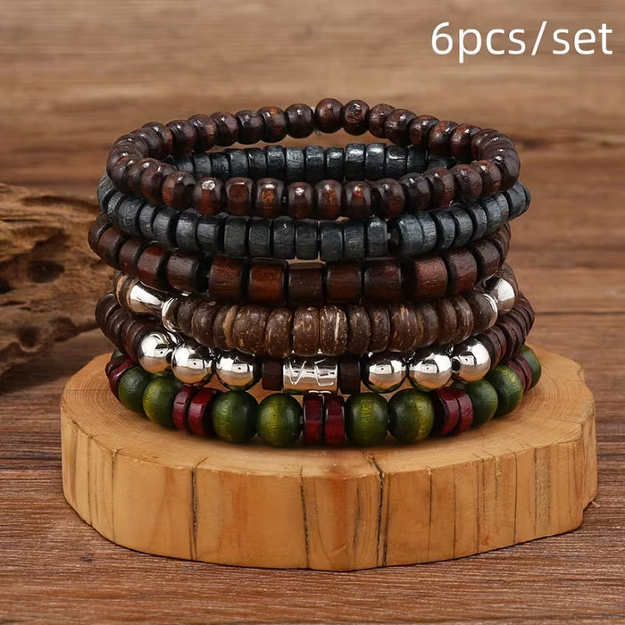 6 piezas/juego de pulseras de cuentas minimalistas de moda para hombres