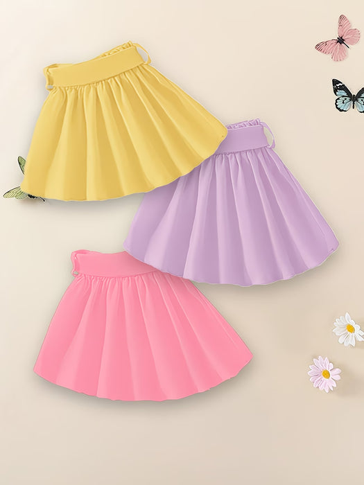 Conjunto de 3 piezas para niñas, faldita corta casual linda con cinturon