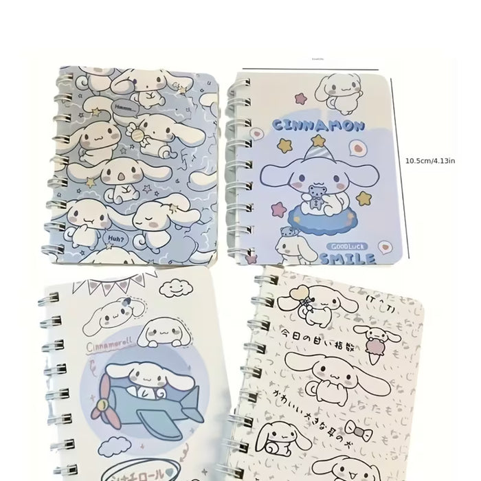 Set de 4 cuadernos en espiral Sanrio Cinnamoroll A7, con una serie de dibujos animados