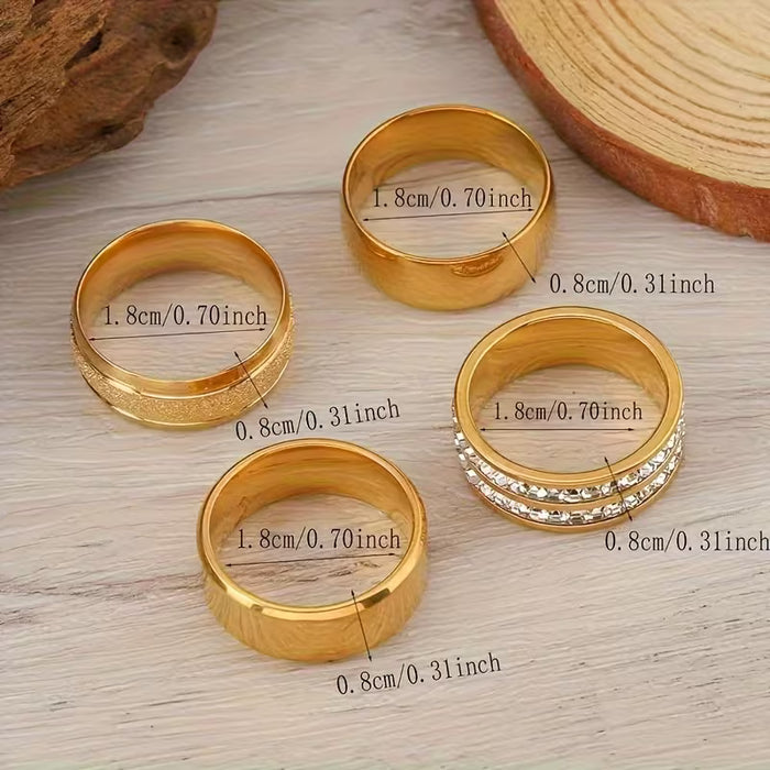 Juego de 3 anillos de acero inoxidable para uso diario casual en estilo europeo y americano
