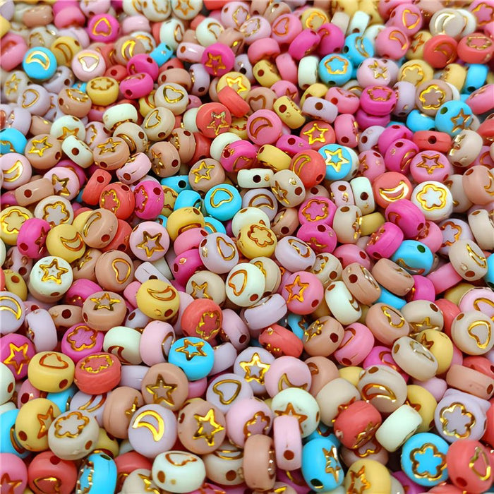 120 pcs de cuentas acrilicas coloridas para fabricación de joyas con figuras de luna, estrealla y más