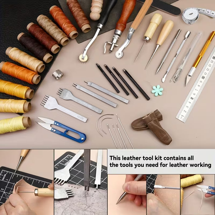 Kit de Costura, Kit de Artesanía en Cuero, Kit de Reparación de Tapicería con Hilo Encerado