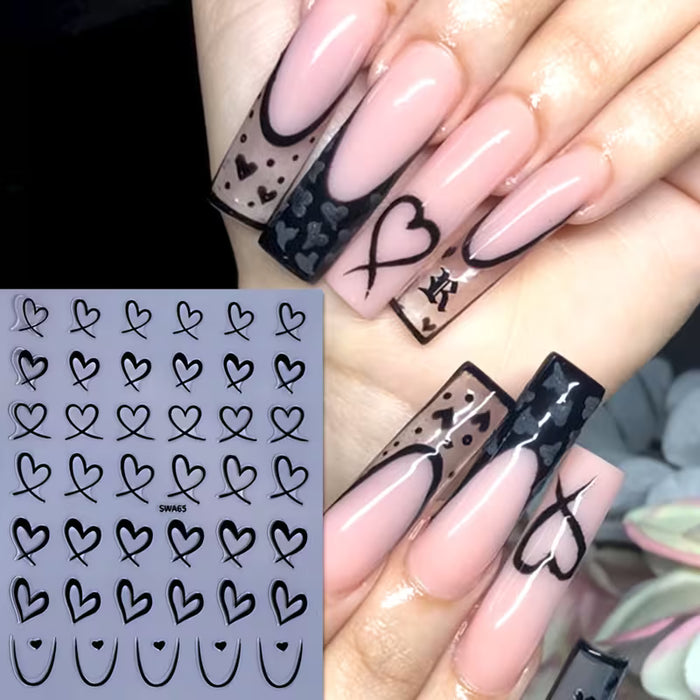 3 Hojas de Calcomanías para Uñas con Forma de Corazón Hueco para el Día de San Valentín