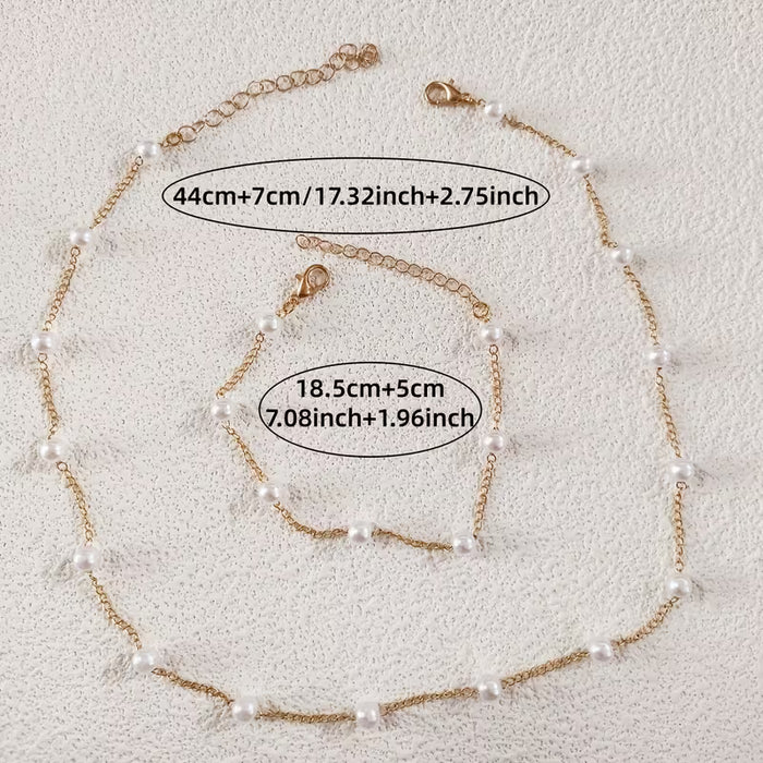 2pcs de collar y pulsera de cadena de perlas imitación minimalista para mujer