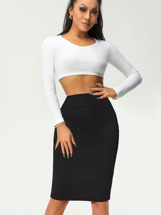 Falda de lápiz de cintura alta para mujer, color sólido