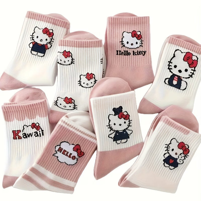 4 Pares de Calcetines de Media Caña para Mujer, con estampado de hello kitty Aleatorios