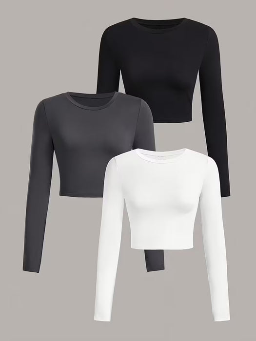 Conjunto de 3 Camisetas Crop Top para Mujer de Moda Otoño e Invierno
