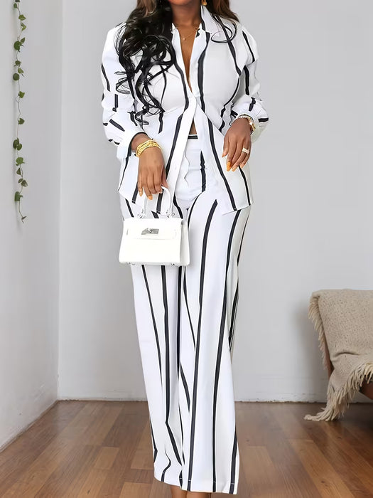 Conjunto de dos piezas para mujer, con estampado de rayas