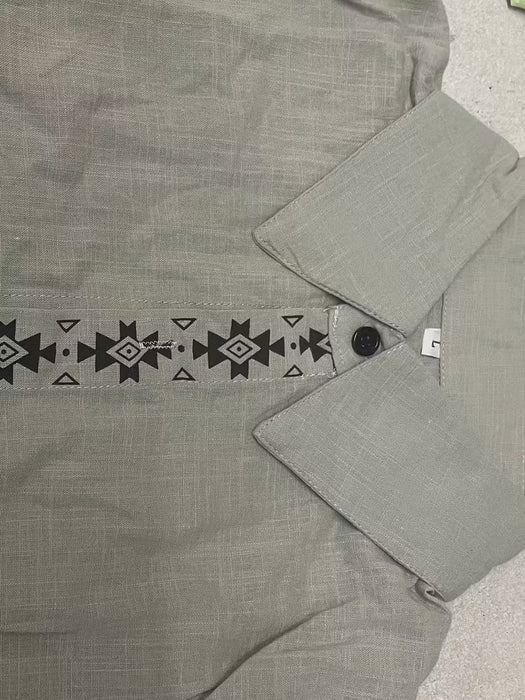 Camisa Cárdigan Casual de Solapa con Estampado de Lino de un Lado para Hombre