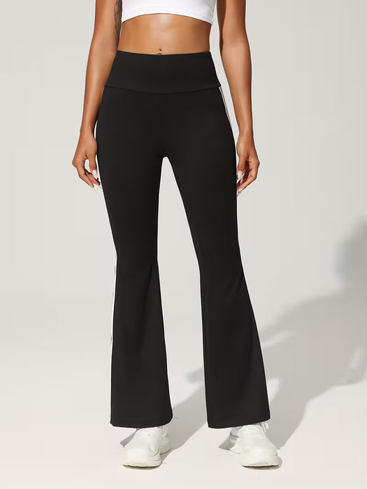 Pantalones acampanados ajustados versátiles de cintura media para niñas con línea de correas laterales