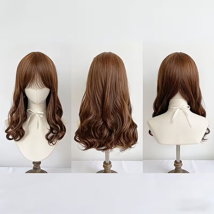Peluca rizada de longitud media con textura sintetic y flequillo de 22inch