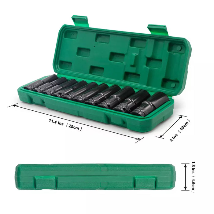 Juego de 10 llaves de impacto métricas profundas, llaves de vaso de 1/2 pulgada de alta resistencia, para desmontar neumáticos