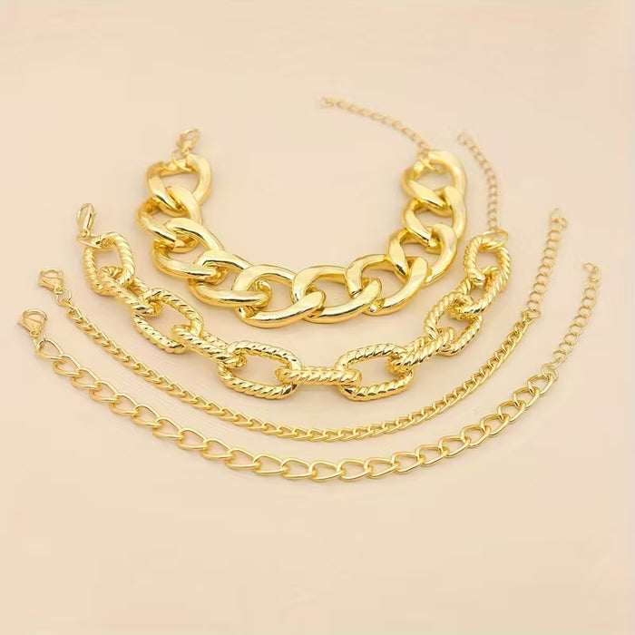 Set de 4 pulseras de cadena múltiple con personalidad exagerada