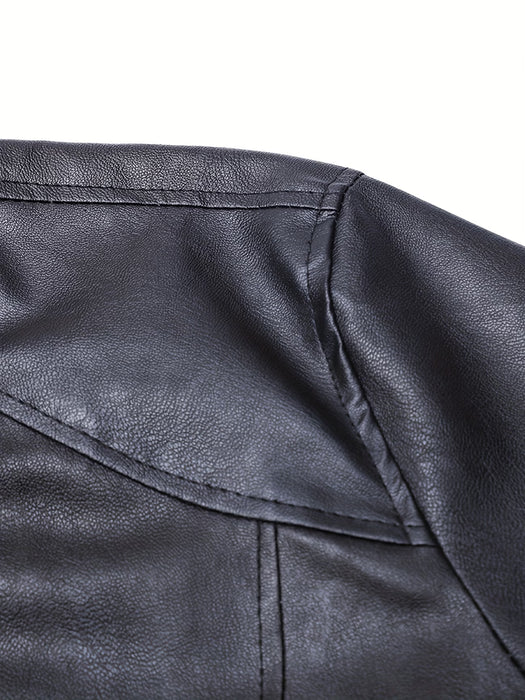 Chaqueta Bomber de Cuero PU para Hombre Twilight Mountain Cuello Alto con Cierre de Cremallera