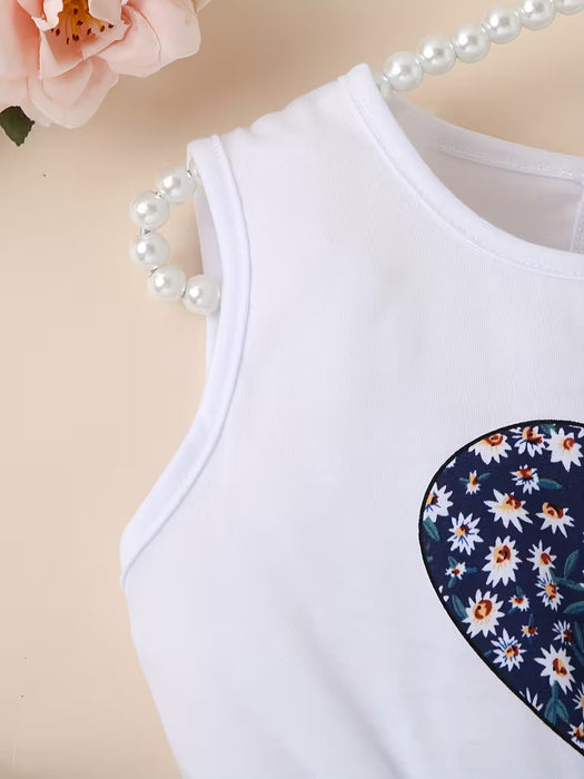 Mono floral sin mangas con gráficos de corazones entrelazados para chicas