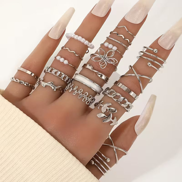 Set de 21 anillos geométricos irregulares de moda para mujer